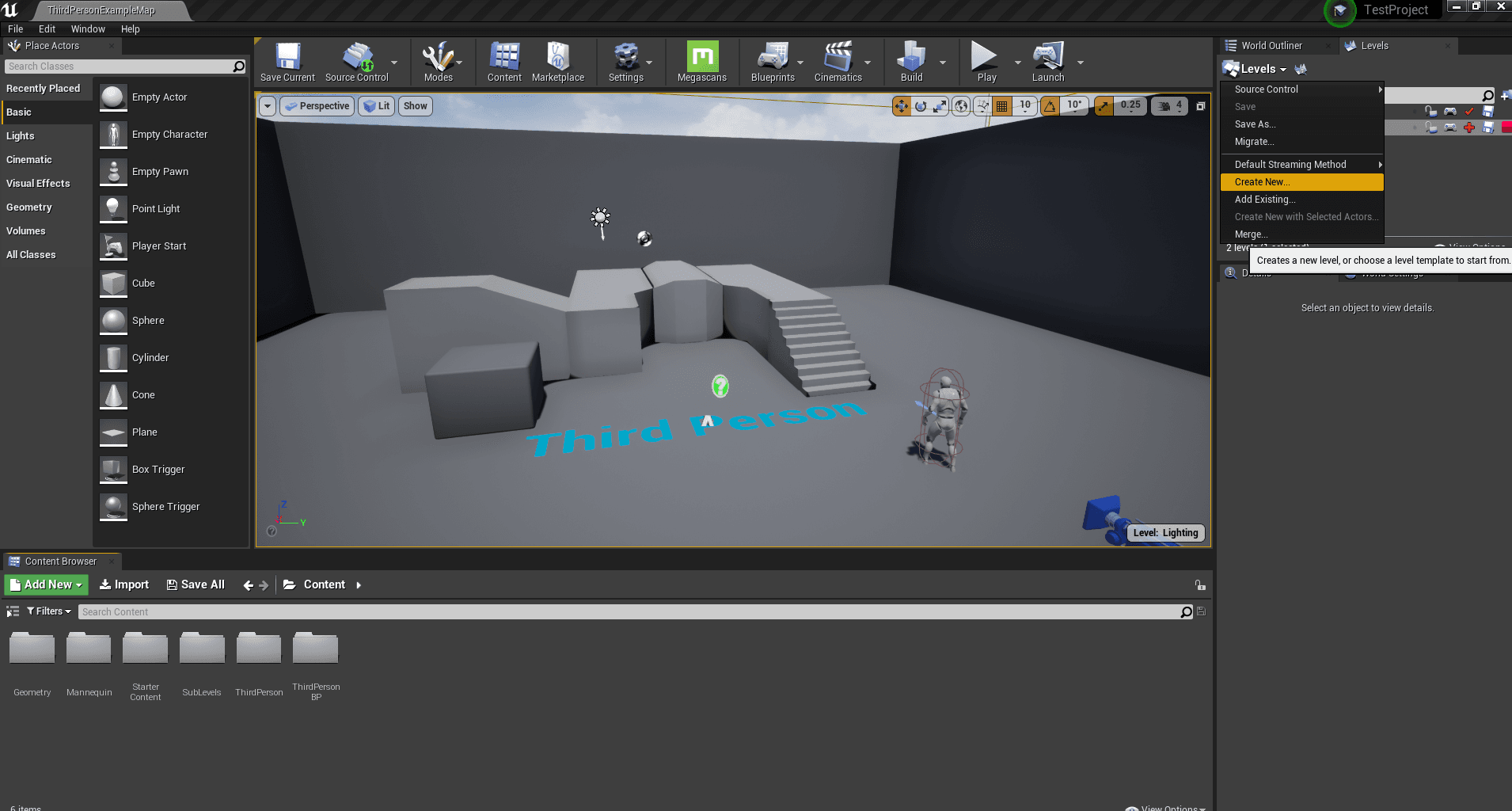 how to open the window that lets you create a new sublevel