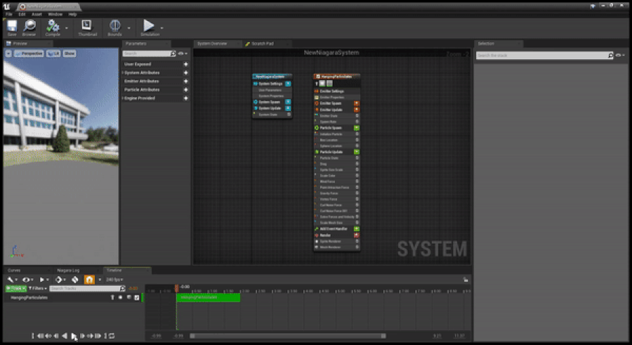 preview of the Niagara Particle System